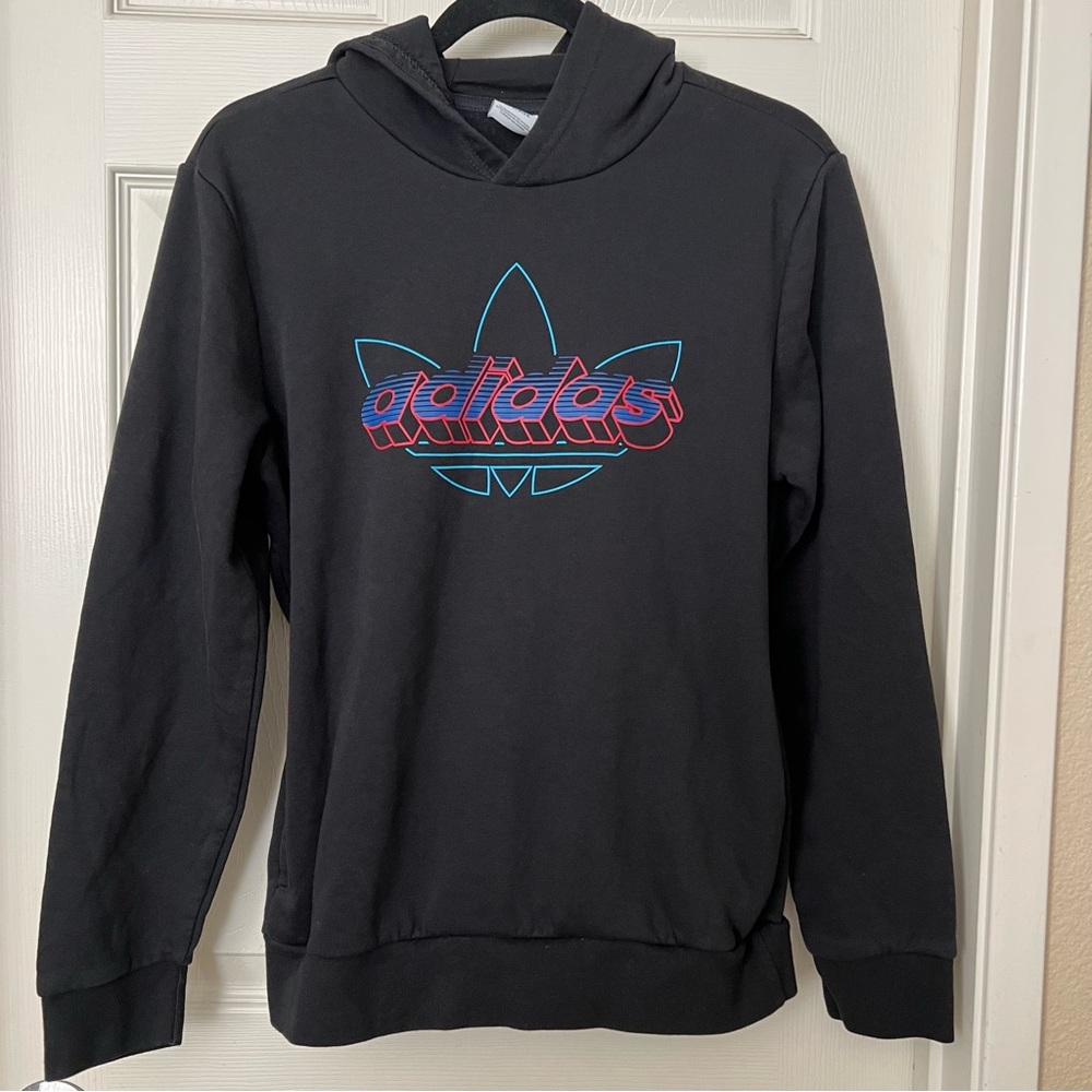 adidas Boys Trefoil Pullover Hoodie Hooded Sweatshirt Black Large 13/14